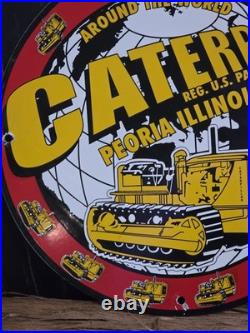 Vintage Caterpillar Sales Service 12 Porcelain Sign Gas Car Truck Oil