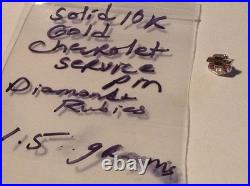Vintage Cco Solid 10k Gold Chevrolet Service Pin Diamond Rubies 1.5 Grams