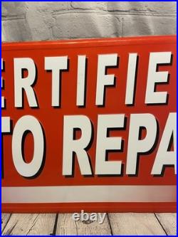 Vintage Certified Auto Repair Sign Embossed Tin Metal 36 Mechanic Shop Gas Oil