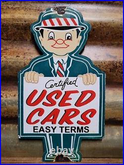 Vintage Certified Used Cars Porcelain Sign Automobile Sales Service Dealership