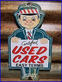Vintage Certified Used Cars Porcelain Sign Automobile Sales Service Dealership