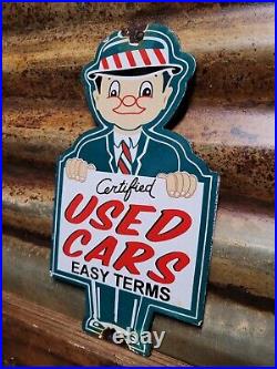 Vintage Certified Used Cars Porcelain Sign Automobile Sales Service Dealership