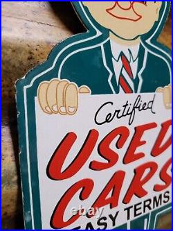 Vintage Certified Used Cars Porcelain Sign Automobile Sales Service Dealership