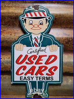 Vintage Certified Used Cars Porcelain Sign Automobile Sales Service Dealership