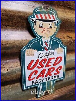 Vintage Certified Used Cars Porcelain Sign Automobile Sales Service Dealership