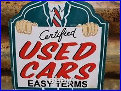 Vintage Certified Used Cars Porcelain Sign Automobile Sales Service Dealership