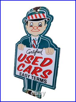 Vintage Certified Used Cars Porcelain Sign Car Truck Sales Service Certified Man