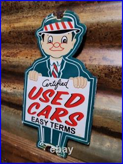 Vintage Certified Used Cars Porcelain Sign Car Truck Sales Service Certified Man