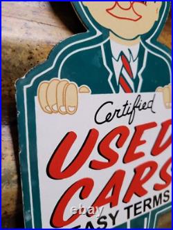 Vintage Certified Used Cars Porcelain Sign Car Truck Sales Service Certified Man