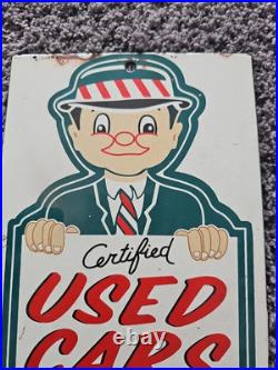 Vintage Certified Used Cars Porcelain Sign Gas Motor Oil Auto Sales 10 X 6