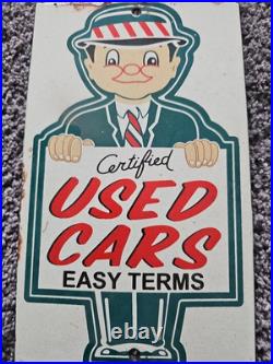 Vintage Certified Used Cars Porcelain Sign Gas Motor Oil Auto Sales 10 X 6