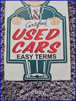 Vintage Certified Used Cars Porcelain Sign Gas Motor Oil Auto Sales 10 X 6