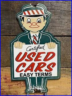 Vintage Certified Used Cars Porcelain Sign Gas Pump Plate Motor Oil Auto Sales