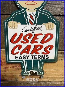 Vintage Certified Used Cars Porcelain Sign Gas Pump Plate Motor Oil Auto Sales