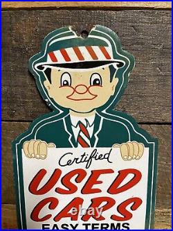 Vintage Certified Used Cars Porcelain Sign Gas Pump Plate Motor Oil Auto Sales