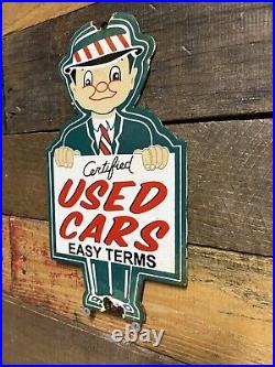 Vintage Certified Used Cars Porcelain Sign Gas Pump Plate Motor Oil Auto Sales