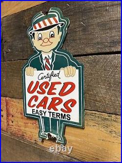 Vintage Certified Used Cars Porcelain Sign Gas Pump Plate Motor Oil Auto Sales