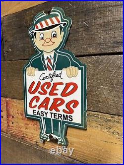 Vintage Certified Used Cars Porcelain Sign Gas Pump Plate Motor Oil Auto Sales