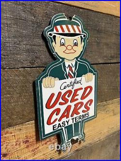 Vintage Certified Used Cars Porcelain Sign Gas Pump Plate Motor Oil Auto Sales