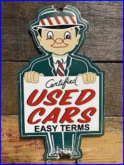 Vintage Certified Used Cars Porcelain Sign Gas Pump Plate Motor Oil Auto Sales