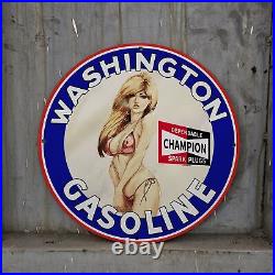 Vintage Champion Girl Gasoline Porcelain Service Station Auto Pump -plate Sign