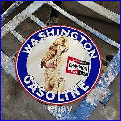 Vintage Champion Girl Gasoline Porcelain Service Station Auto Pump -plate Sign