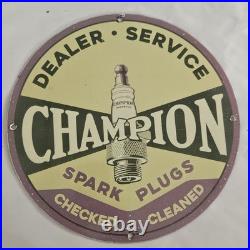 Vintage Champion Porcelain Sign Classic Auto Spark Plug Dealer Advertisement