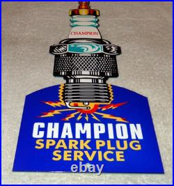 Vintage Champion Spark Plug Service 12 Enamel Metal Car Plugs Gasoline Oil Sign
