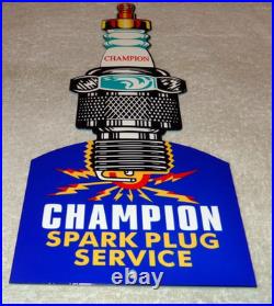 Vintage Champion Spark Plug Service 12 Enamel Metal Car Plugs Gasoline Oil Sign