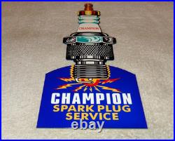 Vintage Champion Spark Plug Service 12 Enamel Metal Car Plugs Gasoline Oil Sign