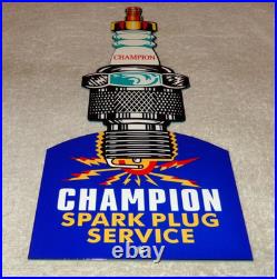 Vintage Champion Spark Plug Service 12 Enamel Metal Car Plugs Gasoline Oil Sign