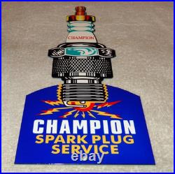 Vintage Champion Spark Plug Service 12 Enamel Metal Car Plugs Gasoline Oil Sign