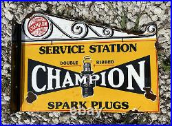 Vintage Champion Spark Plugs Porcelain Auto Service Center Gas Oil Flange Sign