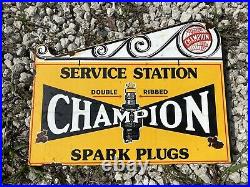 Vintage Champion Spark Plugs Porcelain Auto Service Center Gas Oil Flange Sign