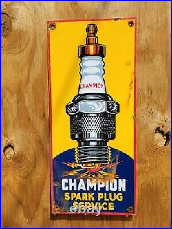 Vintage Champion Spark Plugs Porcelain Sign Car Auto Gas Station Oil Service