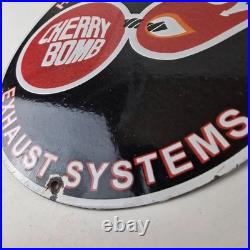 Vintage Cherry Bomb Sign Auto Mechanic Exhaust Gas Pump Hot Rod Porcelain Sign