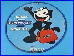 Vintage Chevrolet Auto Porcelain Felix Cat Bow-tie Gas Oil Sales & Service Sign