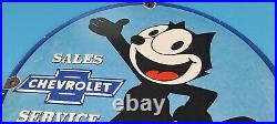 Vintage Chevrolet Auto Porcelain Felix Cat Bow-tie Gas Oil Sales & Service Sign