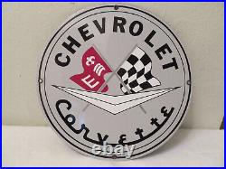 Vintage Chevrolet Corvette Round Porcelain Enamel Metal Sign