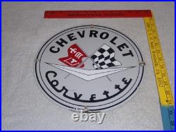 Vintage Chevrolet Corvette Sports Car Porcelain Metal Gasoline & Oil, Chevy Sign