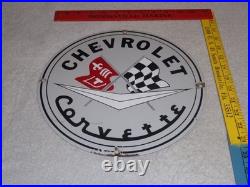 Vintage Chevrolet Corvette Sports Car Porcelain Metal Gasoline & Oil, Chevy Sign