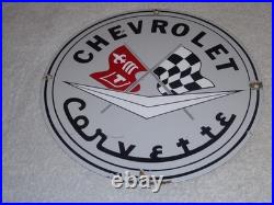 Vintage Chevrolet Corvette Sports Car Porcelain Metal Gasoline & Oil, Chevy Sign