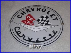 Vintage Chevrolet Corvette Sports Car Porcelain Metal Gasoline & Oil, Chevy Sign