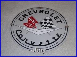 Vintage Chevrolet Corvette Sports Car Porcelain Metal Gasoline & Oil, Chevy Sign