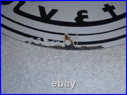 Vintage Chevrolet Corvette Sports Car Porcelain Metal Gasoline & Oil, Chevy Sign