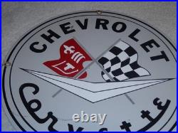 Vintage Chevrolet Corvette Sports Car Porcelain Metal Gasoline & Oil, Chevy Sign