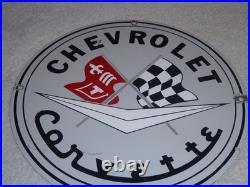 Vintage Chevrolet Corvette Sports Car Porcelain Metal Gasoline & Oil, Chevy Sign