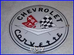 Vintage Chevrolet Corvette Sports Car Porcelain Metal Gasoline & Oil, Chevy Sign