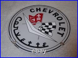 Vintage Chevrolet Corvette Sports Car Porcelain Metal Gasoline & Oil, Chevy Sign