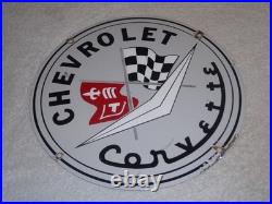 Vintage Chevrolet Corvette Sports Car Porcelain Metal Gasoline & Oil, Chevy Sign